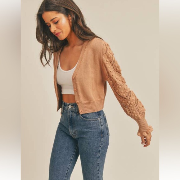 Lush Sweaters - Pompom detailed cropped cardiagan